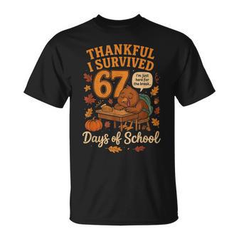I Survived 67 Days Of School Teacher Thanksgiving Fall T-Shirt | Seseable FR