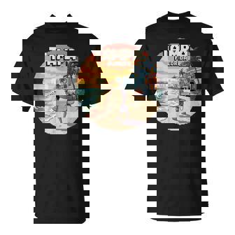 Tampa Florida Beach Pixel Art Surfer Walks Shoreline T-Shirt | Mazezy