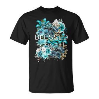 Teal Aqua Blessed & Blooming Teal Aqua Graphic T-Shirt | Seseable UK
