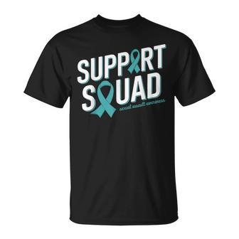 Teal Ribbon Support Squad For Sexual Assault Awareness T-Shirt - Monsterry