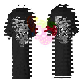Tennis Strawberry Kawaii Cartoon With Racket And Ball T-Shirt | Mazezy