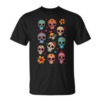 Tête De Mort Mexicaineugarkull Doodle Dia De Los Muertos T-Shirt - Cadeauxyz