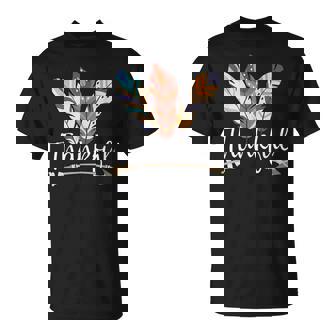 Thankful Colorful Feather Boho Native Americans Thanksgiving T-Shirt | Mazezy