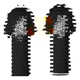 Thankful Pumpkin Leopard Print Thanksgiving Autumn Leaves T-Shirt | Mazezy