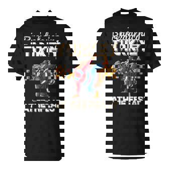 Thanksgiving Breakdancing Turkey At Table Boys Kids Toddler T-Shirt | Mazezy