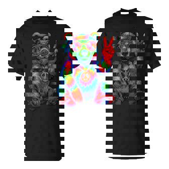 Tie-Dye Bear Peace Sign Hippo T-Shirt | Mazezy