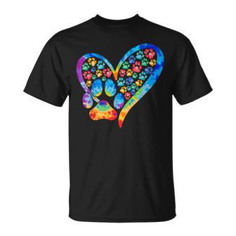 Tie Dye Love Dog Paw Print Heart Animal Lover T-Shirt - Thegiftio UK