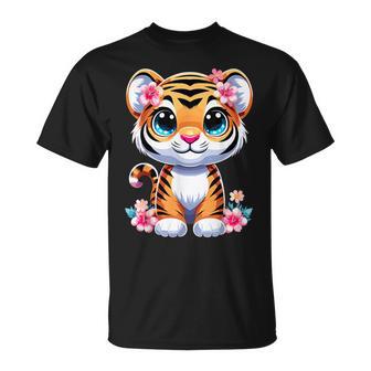Tiger With Flowers Cute Baby Kawaii Tigers T-Shirt - Thegiftio UK