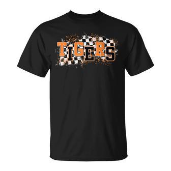 Tigers School Spirit Tiger Pride Orange Tigers Checkered T-Shirt - Thegiftio UK