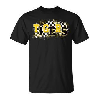 Tigers School Spirit Tiger Pride Yellow Black Tigers Checker T-Shirt - Monsterry