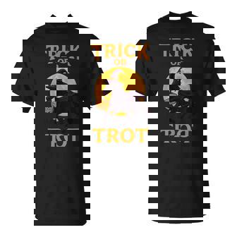 Trick Or Trot Halloween Horse Riding Equestrian Art T-Shirt | Mazezy