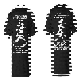 Tried Running But Kept Spilling My Wine Female Jogger Humor T-Shirt | Mazezy