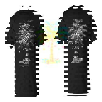 Tropical Christmas Hawaiian Santa Xmas Lights Palm Tree T-Shirt | Mazezy