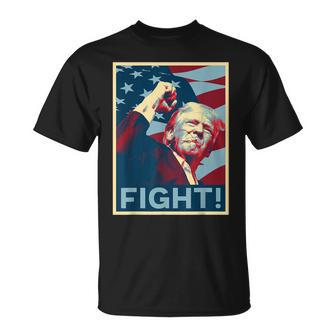 Trump Fight Fist Pump Us Flag Vintage Style Poster 2024 T-Shirt | Mazezy