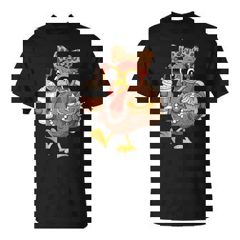 Turkey Drinking Coffee Bow Thanksgiving Leopard Women T-Shirt - Seseable