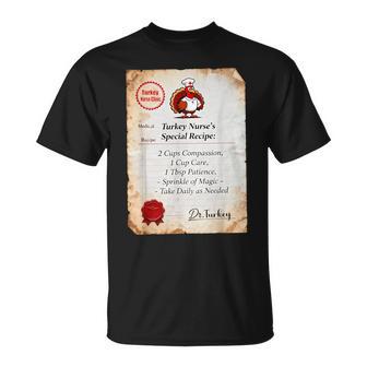 Turkey Nurse Recipe CNA Thanksgiving ER Prescription T-Shirt | Mazezy