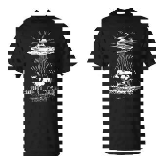 UFO Cow Abduction Alien Beam Retro SciFi Graphic T-Shirt | Mazezy