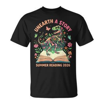 Unearth A Story Summer Library Reading 2026 Dino Skeleton T-Shirt - Thegiftio UK