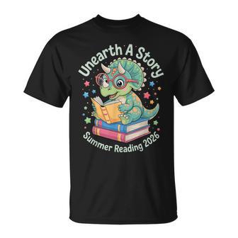 Unearth A Story Summer Reading 2026 Cute Dinosaur Reading T-Shirt | Seseable UK