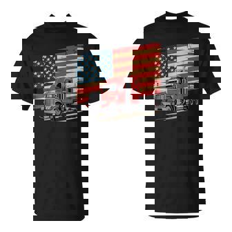 US American Flag Semi Truck Driver 18 Wheeler Trucker T-Shirt | Mazezy