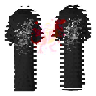 Valentines Day Raccoon Riding T Rex Dinosaur T-Shirt | Mazezy