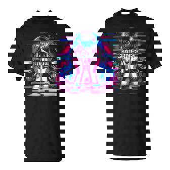 Vaporwave Aesthetic Sad Anime Girl Tee Otaku Glitch Art Tank Top T-Shirt | Mazezy