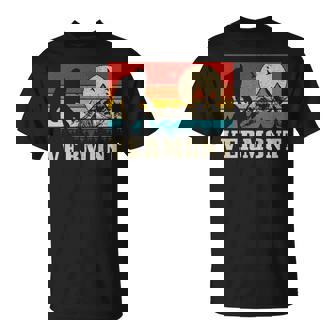 Vermont Bigfoot Vintage Mountains Hiking Camping Hunter T-Shirt | Mazezy