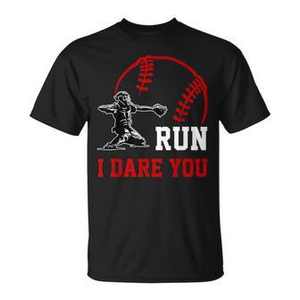 Vintage Baseball Catcher Boys Go Ahead Run I Dare You T-Shirt - Thegiftio UK