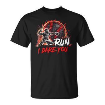 Vintage Baseball Catcher Boys Go Ahead Run I Dare You T-Shirt - Monsterry