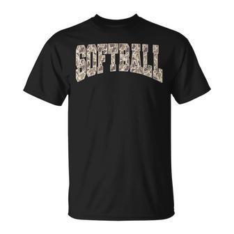 Vintage Camo Game Day Softball Season Camouflage Team Sports T-Shirt - Monsterry
