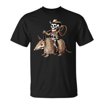 Vintage Cowboy Skeleton Riding Armadillo Western Retro T-Shirt - Thegiftio UK