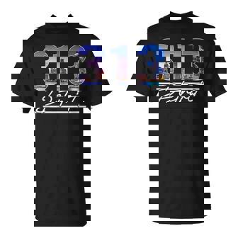 Vintage Detroit Michigan 313 Area Code Skyline T-Shirt - Thegiftio