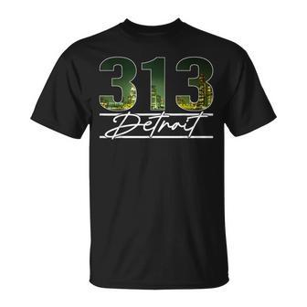 Vintage Detroit Michigan 313 Area Code Skyline T-Shirt | Mazezy