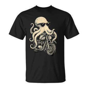 Vintage Octopus Riding Biker Motorcycle Motocross Sea Animal T-Shirt | Mazezy