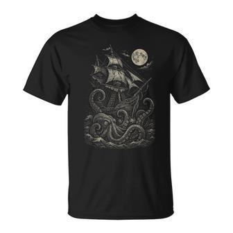 Vintage Piratenschiffonea Monster Kraken Angegriffen T-Shirt - Geschenkecke