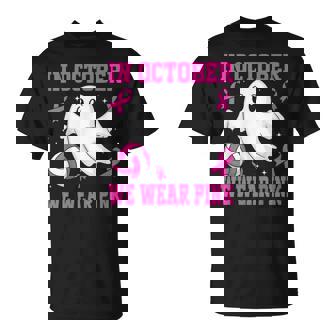 Volleyball In October We Wear Pink Halloween Breast Cancer T-Shirt | Mazezy