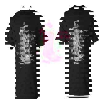 Western Cowboys Howdy Christmas And Tree Pink Cowboy Boots Tank Top T-Shirt | Mazezy