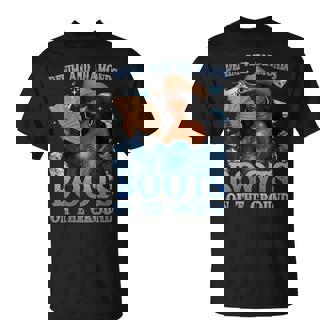 Western Cowgirl Denim And Diamonds Boots On Ground Afro Girl T-Shirt | Mazezy