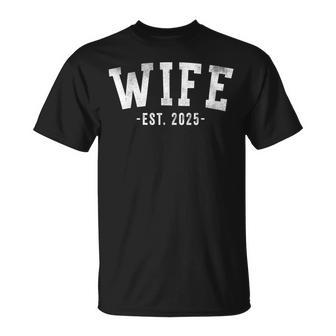 Wife Est 2025 Just Married Honeymoon Classic Bold Font T-Shirt | Mazezy