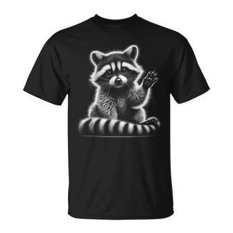 Winkender Waschbär Als Niedlicheschwarz Weiß Porträt T-Shirt - Geschenkecke