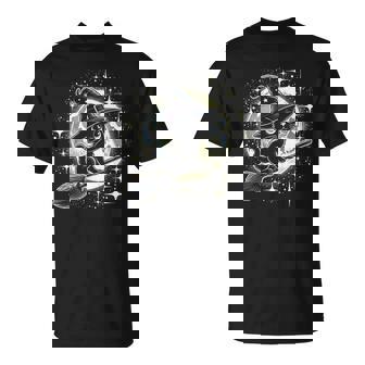 Witchy Black Cat On A Broomstick With Full Moon Halloween T-Shirt | Mazezy