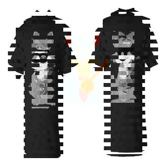 Wolf Wearing Sunglasses Playing Sitar Sitarist Tank Top T-Shirt | Mazezy