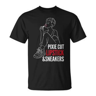 Women's Pixie Cut Lipstick And Sneakers Quote Daughter T-Shirt - Thegiftio UK