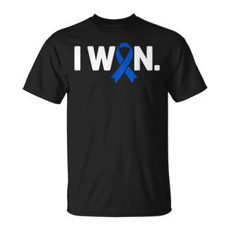 I Won Survivor Colorectal Colon Cancer Awareness Blue Ribbon T-Shirt - Thegiftio UK
