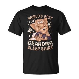 World's Best Grandma Sleep Yorkie Dog With Puppy T-Shirt - Thegiftio UK