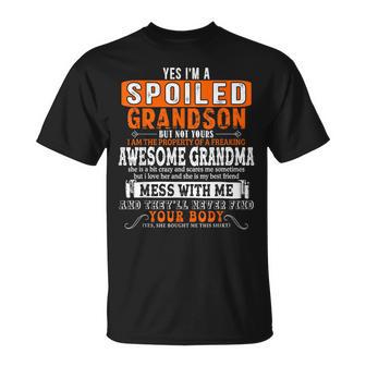 Yes I'm A Spoiled Grandson Of A Freaking Awesome Grandma T-Shirt - Thegiftio