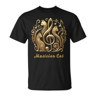 「Musician Cat 」 いつも猫気分 楽器と猫の調べ 音楽記号 猫エンブレム 肉球 Tシャツ - Kawaiitshirt