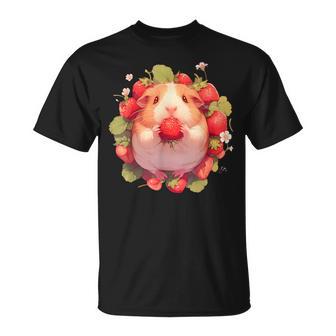 いちご モルモット 水彩 花柄 かわいい モルモット Tシャツ - Kawaiitshirt