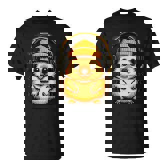 かわいいハリネズミ、ビーニーとヘッドフォン、居心地の良い音楽愛好家。 長袖tシャツ Tシャツ - Kawaiitshirt