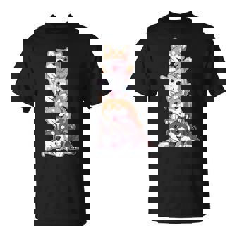 かわいい秋田犬が重ねて重ねられています Tシャツ - Kawaiitshirt